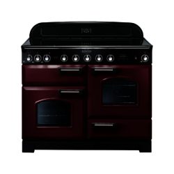 Rangemaster Classic Deluxe 110cm Electric Induction 90400 Range Cooker in Cranberry with Chrome Trim and Induction Hob